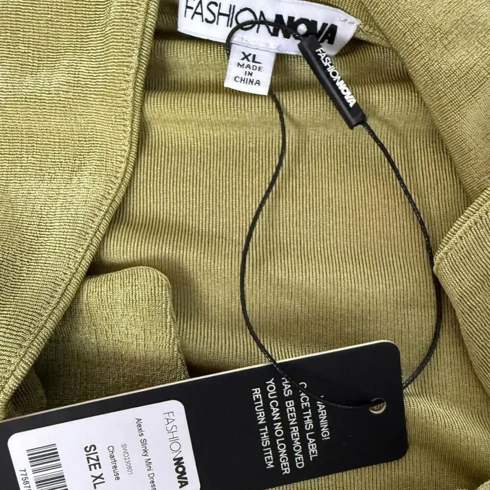 Fashion Nova Chartreuse Slinky Wrap Mini Dress Women’s Size XL NWT